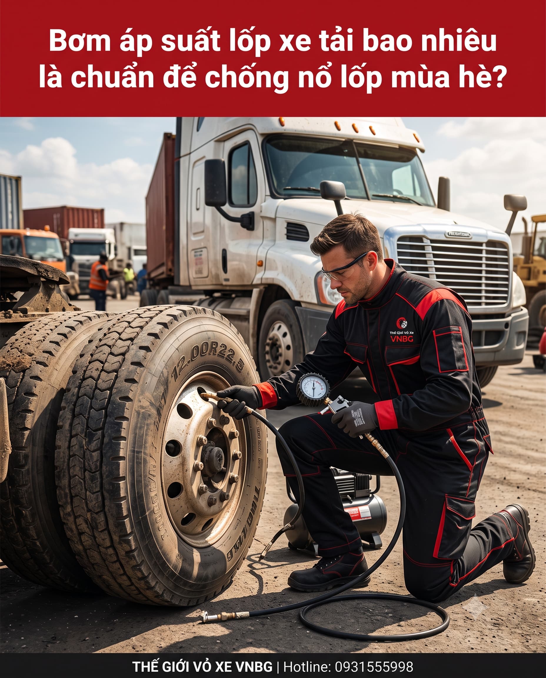 Bơm áp suất lốp xe tải bao nhiêu là chuẩn để chống nổ lốp mùa hè?
