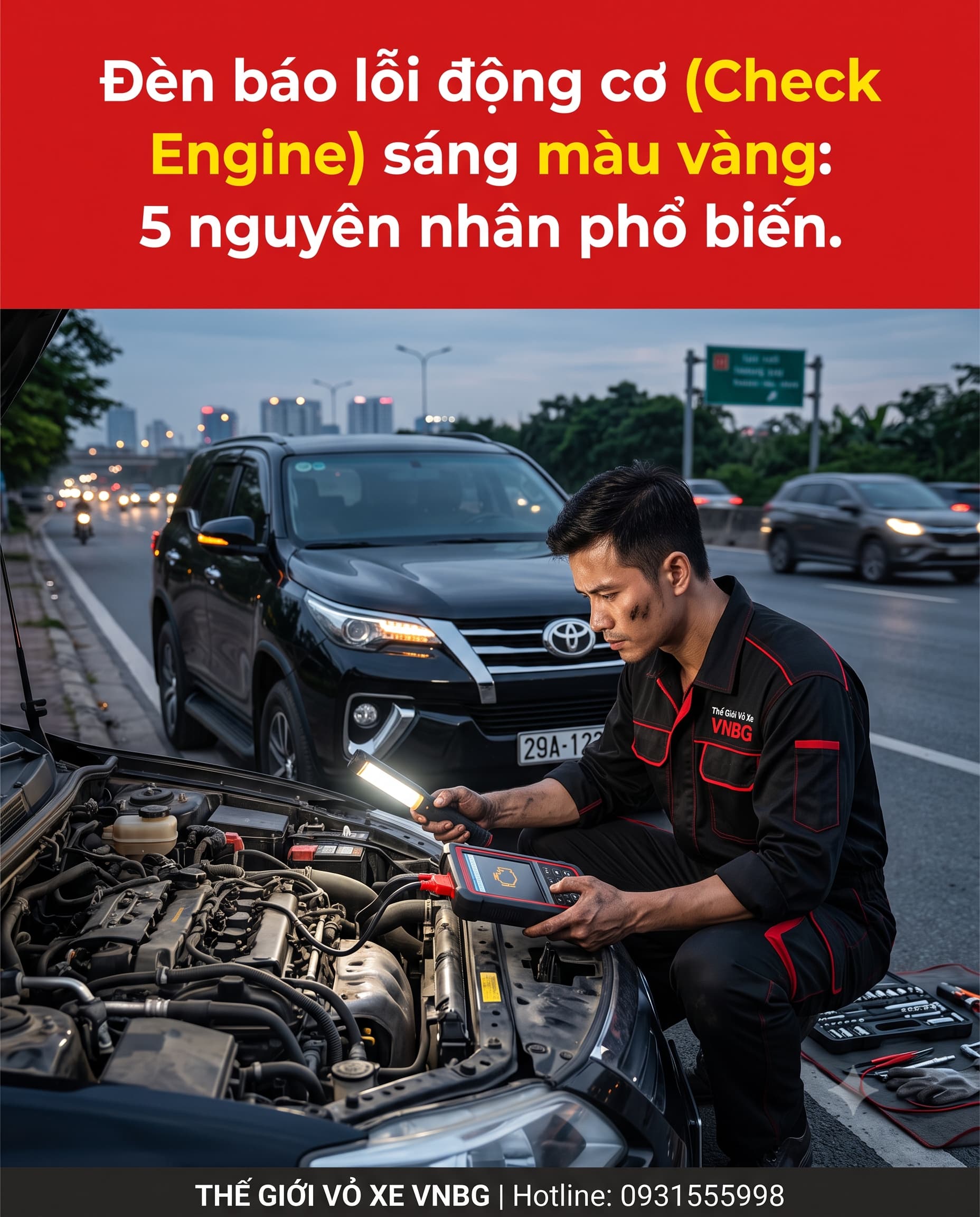 Đèn báo lỗi động cơ (Check Engine) sáng màu vàng 5 nguyên nhân phổ biến.