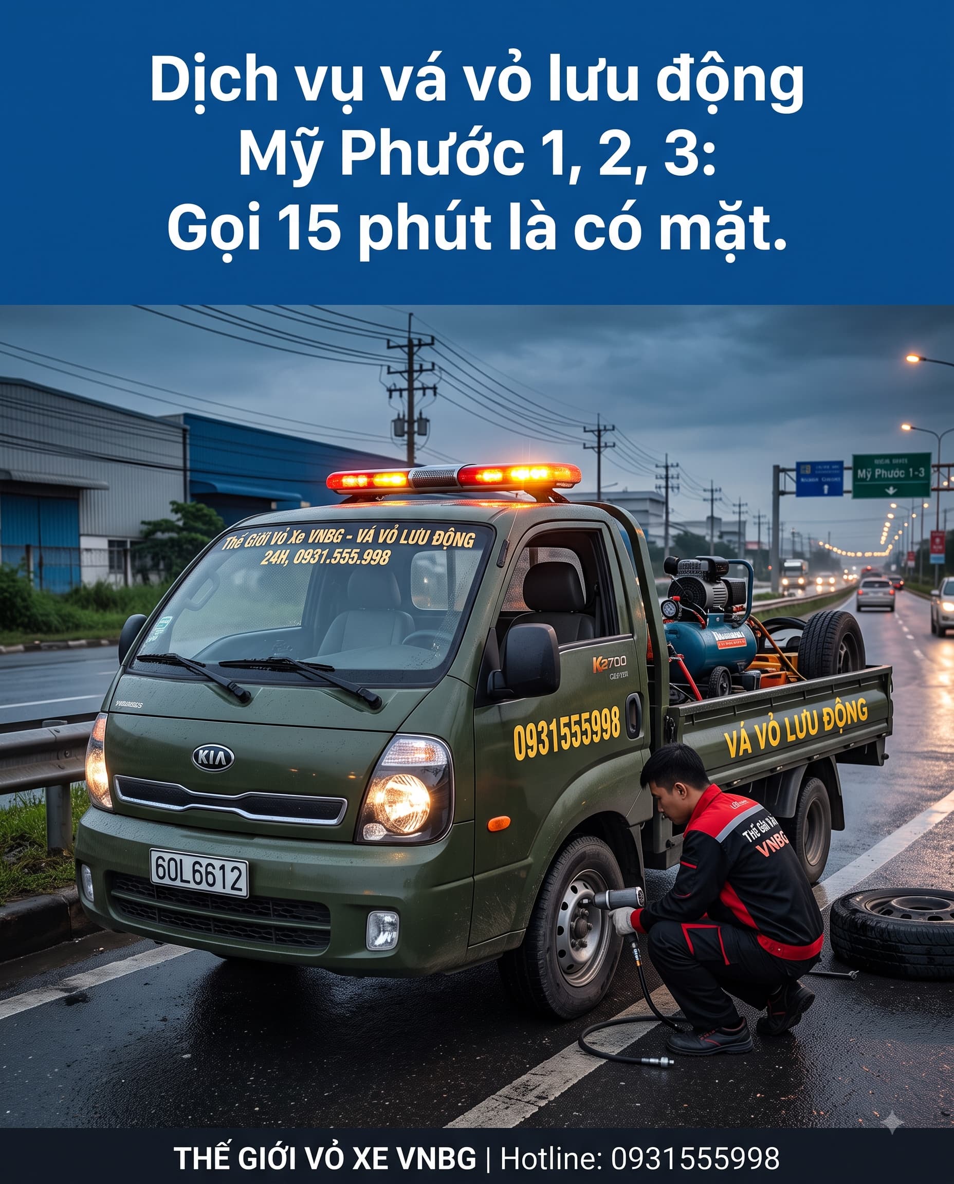 Dịch vụ vá vỏ lưu động Mỹ Phước 1, 2, 3 Gọi 15 phút là có mặt. 1 Dịch vụ vá vỏ lưu động Mỹ Phước 1, 2, 3 Gọi 15 phút là có mặt.