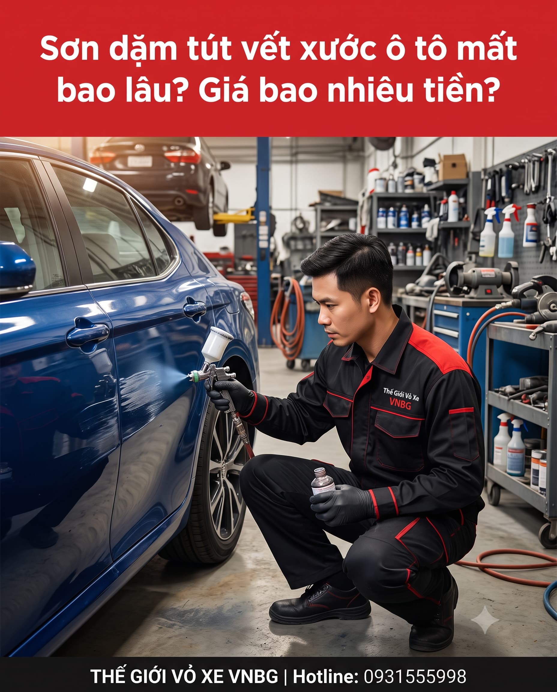 Sơn dặm tút vết xước ô tô mất bao lâu? Giá bao nhiêu tiền?