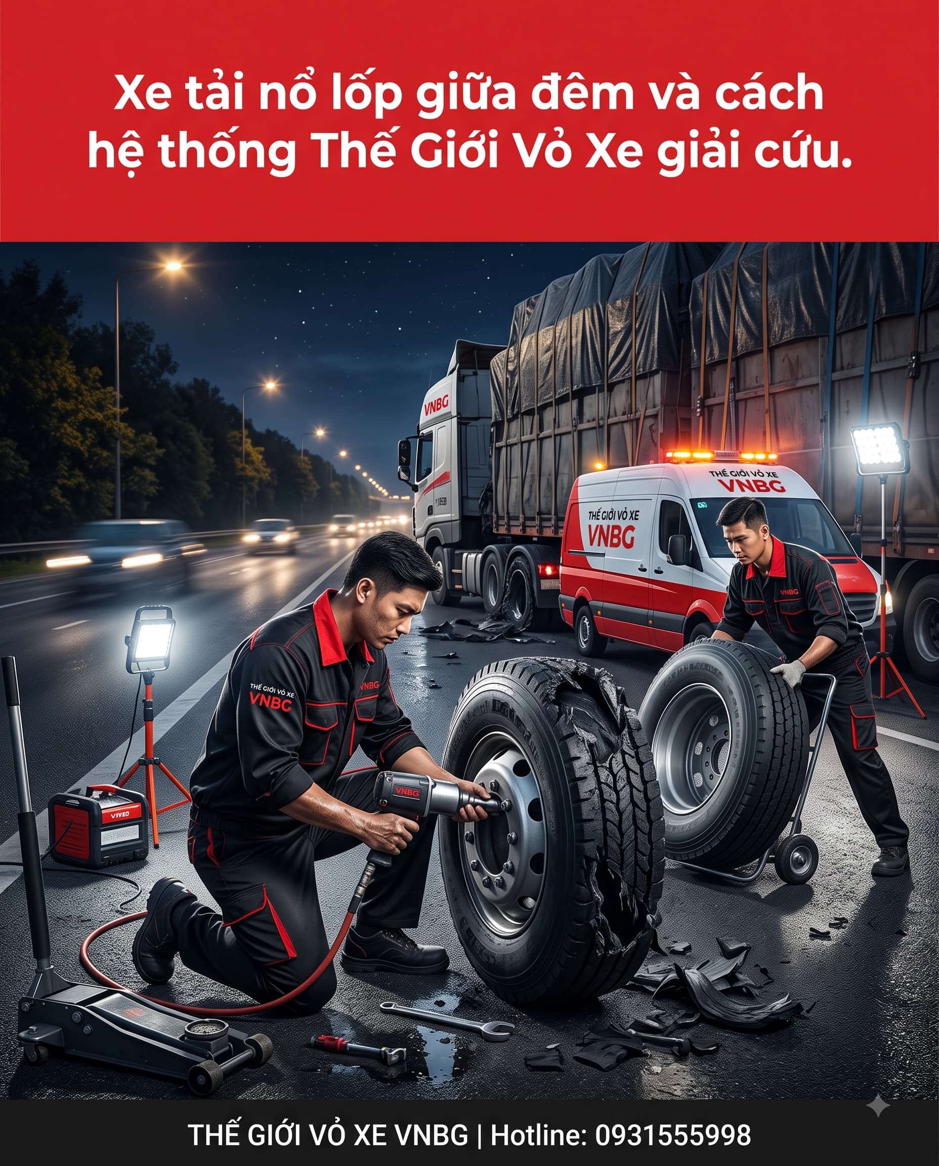Xe tải nổ lốp giữa đêm và cách hệ thống Thế Giới Vỏ Xe giải cứu 1 Xe tải nổ lốp giữa đêm và cách hệ thống Thế Giới Vỏ Xe giải cứu