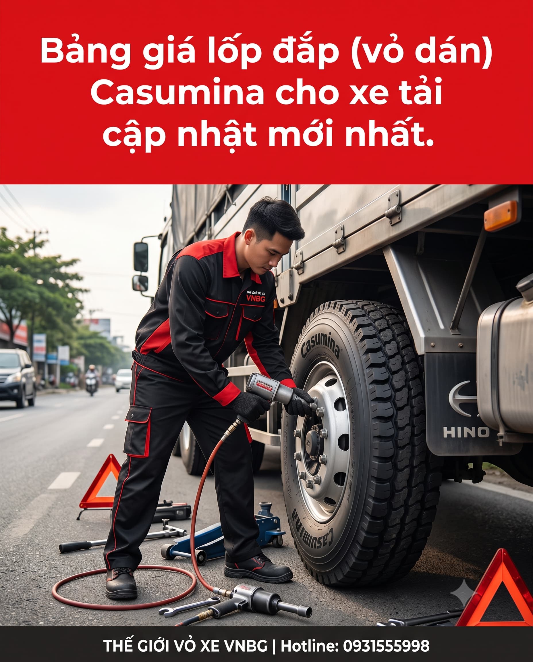 Bảng giá lốp đắp (vỏ dán) Casumina cho xe tải cập nhật mới nhất.